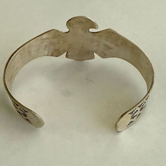 Southwestern Turquoise Cuff Sterling Silver Thunderbird Bracelet - Picture 4 of 7